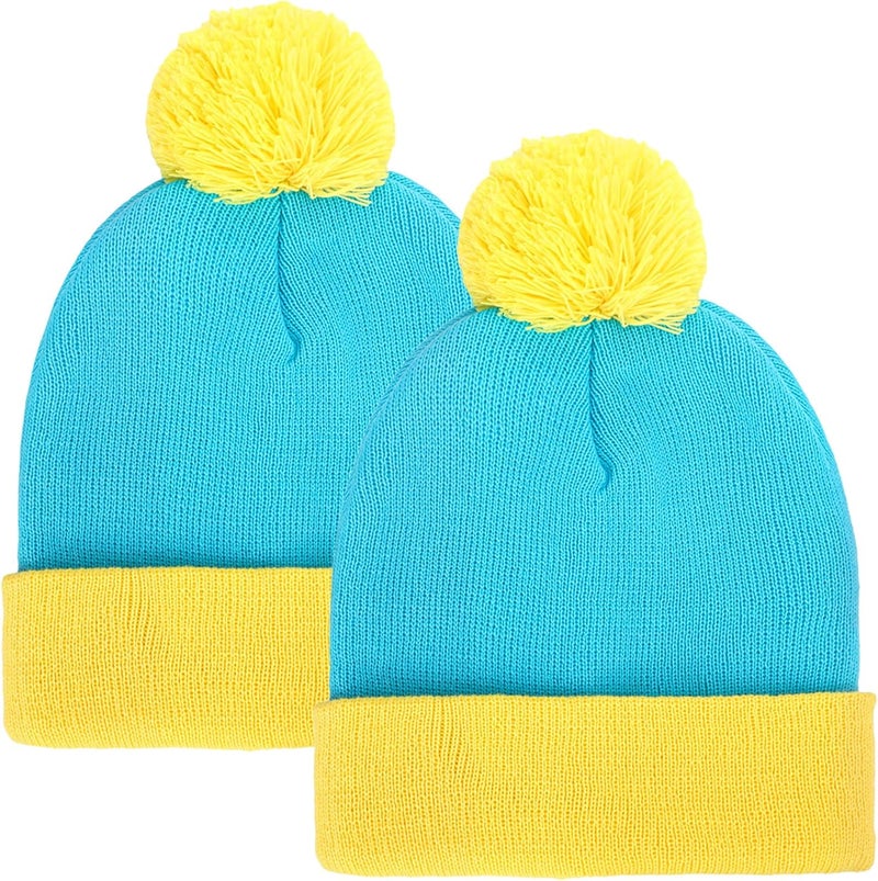 Shinymoon 2 Pcs Knit Pom Beanie Hat Halloween Character Cosplay Headwear Knitted Pompom Cuff Women Men's Winter Beanies - Image 1